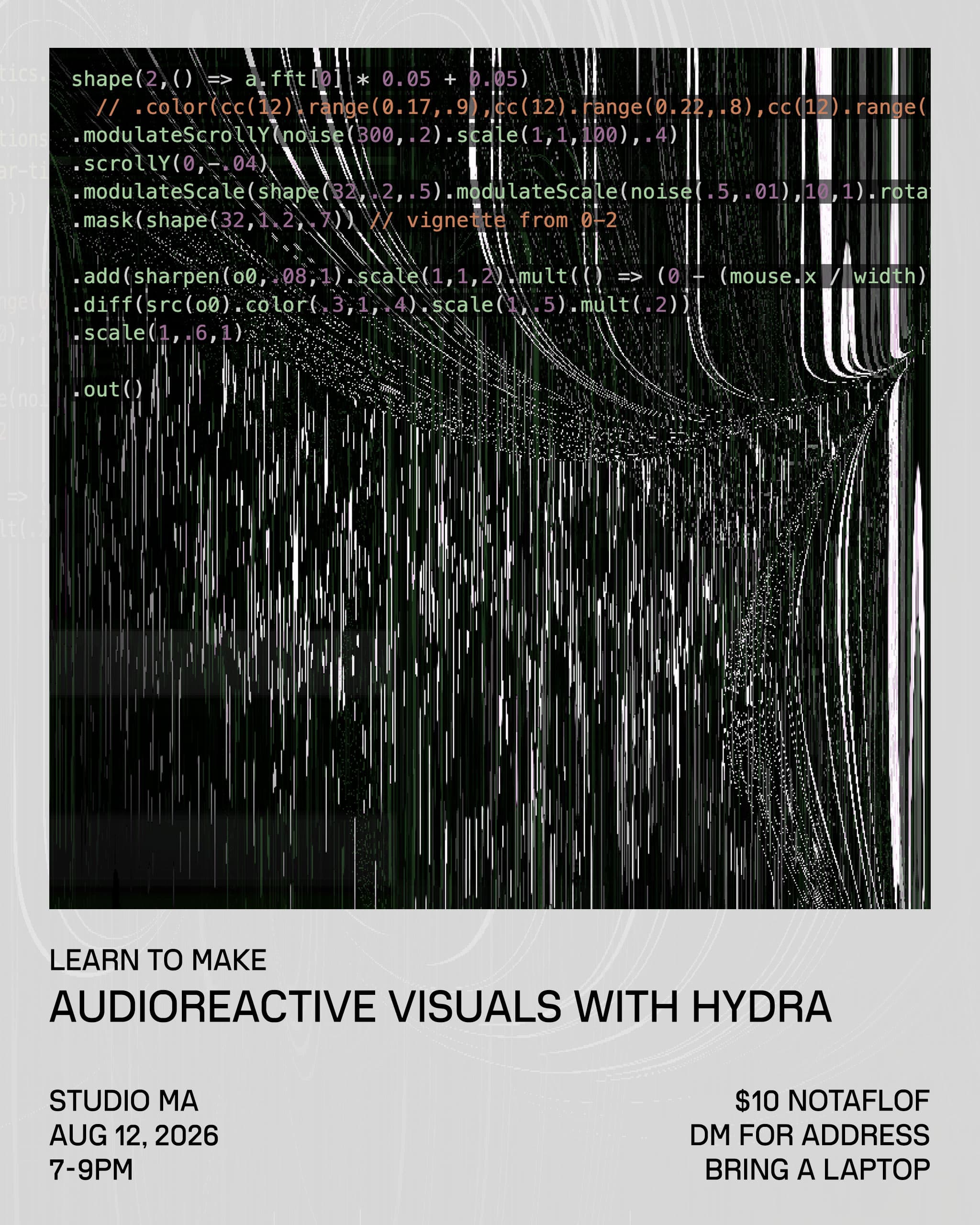 Workshop: Learn to make audioreactive visuals with Hydra poster